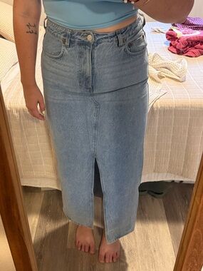 INDUSTRY Light Blue Denim Midi Skirt with Front Slit